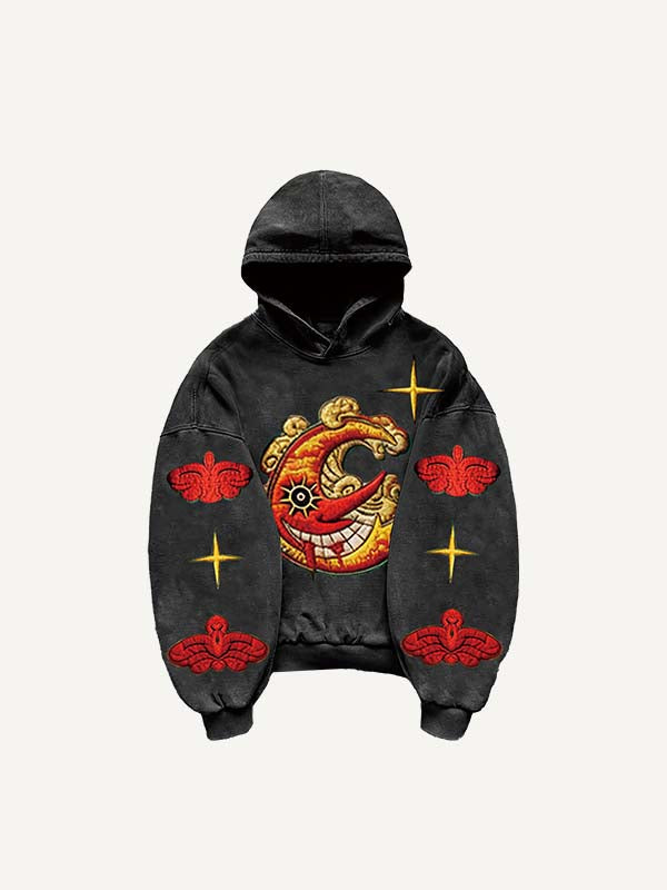 Evil Sun&Moon&Star&Cloud Faux Decal Print Slant Pockets Hoodie