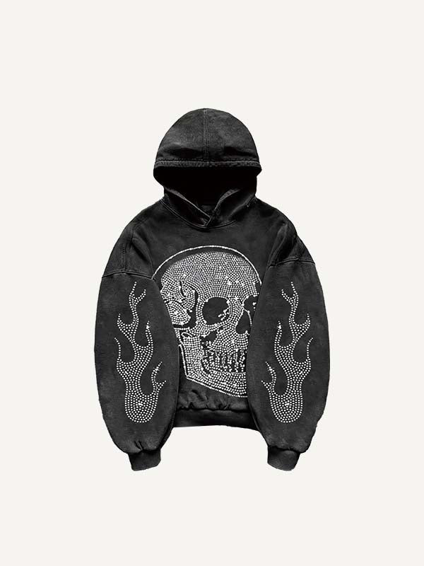 Skull&Gesture Faux Rhinestones Print Slant Pockets Hoodie