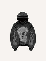 Skull&Gesture Faux Rhinestones Print Slant Pockets Hoodie