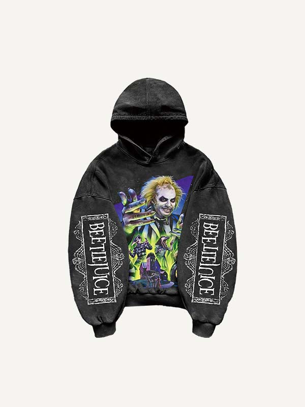 Halloween Beetlejuice Print Slant Pockets Hoodie