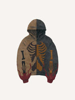Colorblock Skeleton Print Slant Pockets Hoodie
