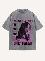 Distressed Washed Figure&Letter Print Round Neck T-shirt