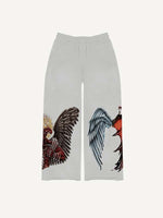 Half Angel Half Demon&Wing Print Elastic Waist Pants