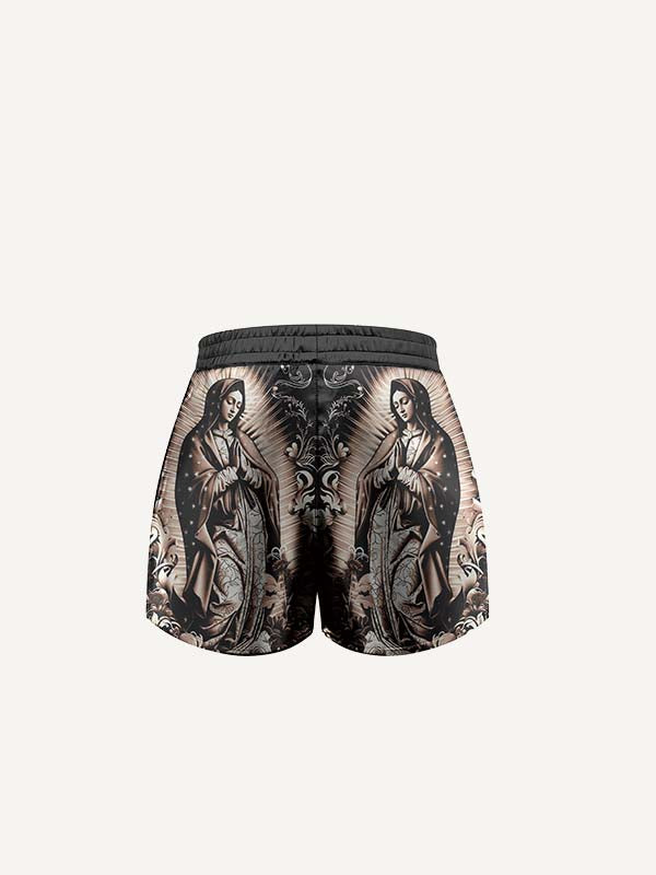 Mary&Pray&Floral Print Drawstring Waist Shorts