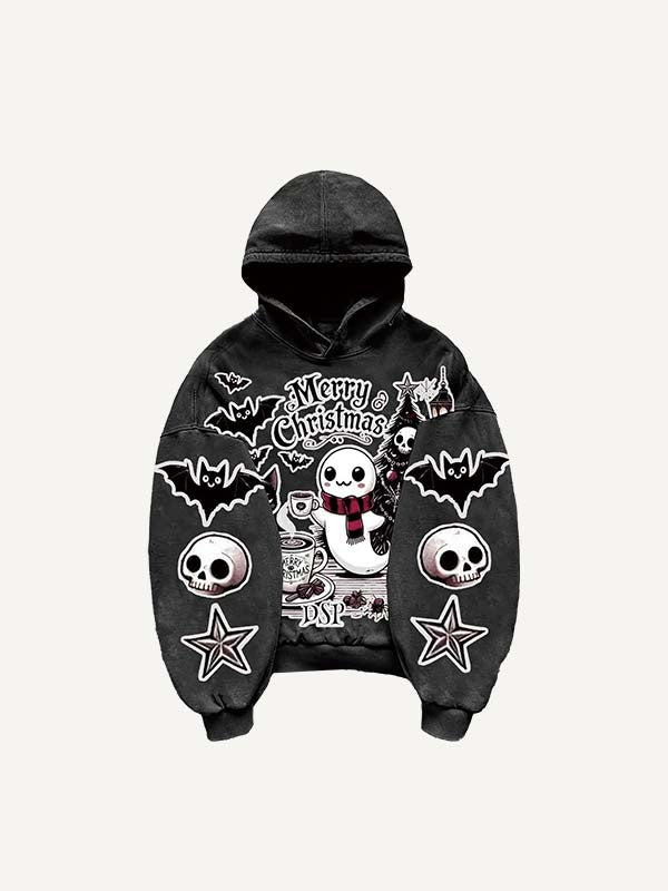 Christmas Ghost&Animal&Skull&Tree&Graphic&Letter Print Slant Pockets Hoodie