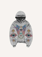 Eye&Wing Print Slant Pockets Hoodie