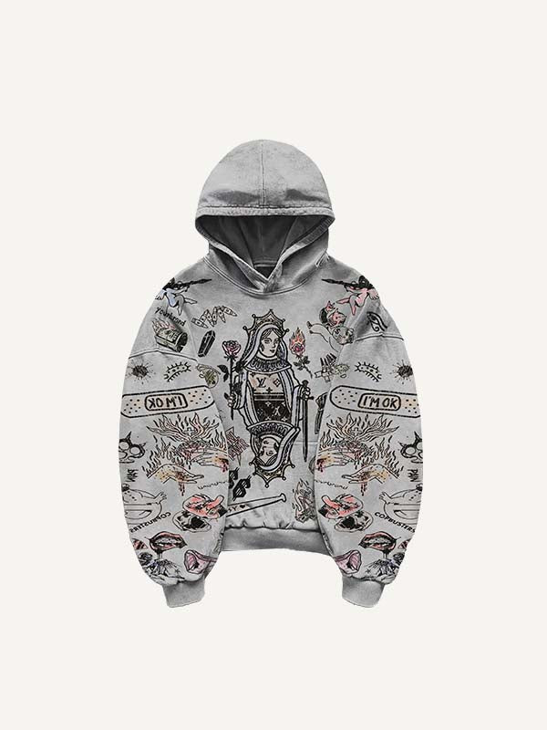Figure&Graphic Print Slant Pockets Hoodie