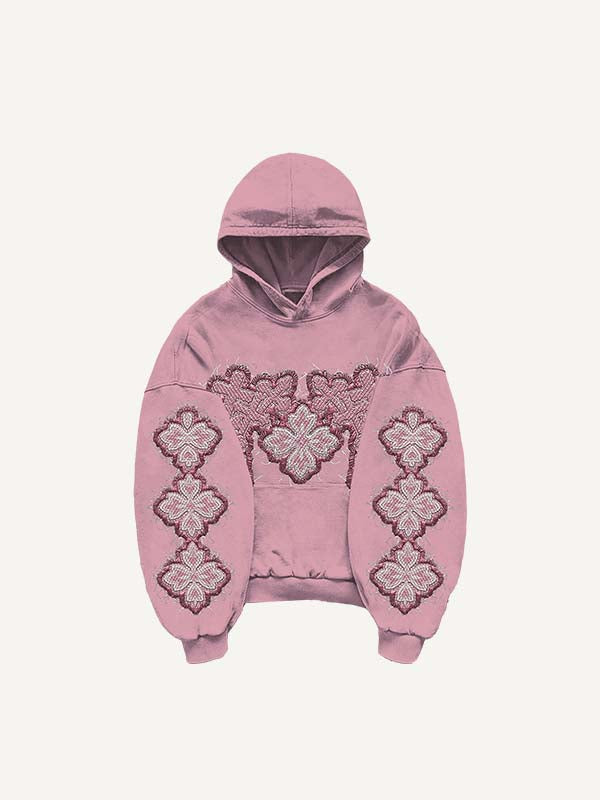Cross&Heart&Graphic Faux Decal Print Slant Pockets Hoodie