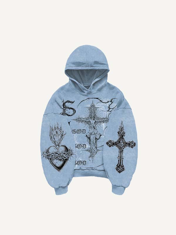 Jesus&Mary&Cross&Wing&Heart&Letter&Graphic Print Slant Pockets Hoodie