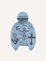 Jesus&Mary&Cross&Wing&Heart&Letter&Graphic Print Slant Pockets Hoodie