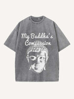 Distressed Washed Figure Print Round Neck T-shirt