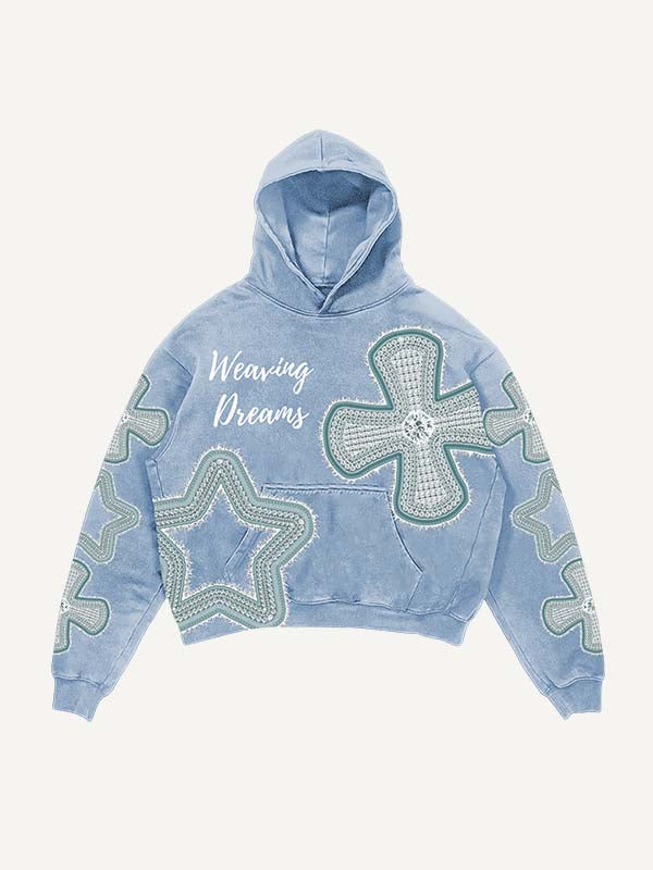 Cross&Star Faux Decal Faux Rhinestones Print Slant Pockets Hoodie