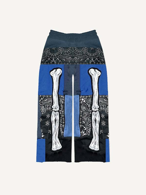 Colorblock Skeleton&Paisley Faux Decal Print Elastic Waist Pants