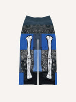 Colorblock Skeleton&Paisley Faux Decal Print Elastic Waist Pants