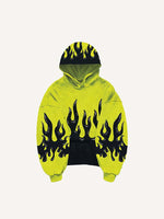 Colorblock Fire Faux Decal Print Slant Pockets Hoodie