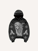 Mary&Pray&Pigeon&Letter Faux Rhinestones Print Slant Pockets Hoodie