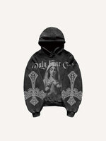 Mary&Pray&Cross&Letter Faux Rhinestones Print Slant Pockets Hoodie