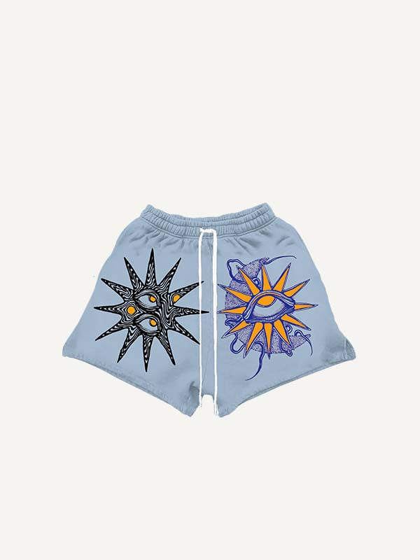 Moon&Eye&Graphic Print Drawstring Waist Shorts