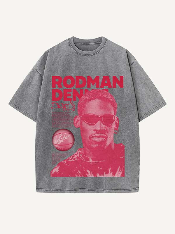 Dennis Rodman Print Round Neck T-shirt