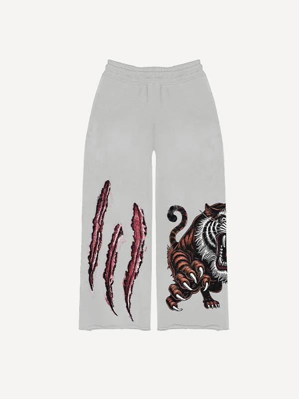 Claw Marks&Tiger&Letter Print Elastic Waist Pants