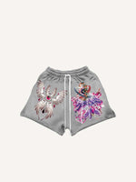 Eye&Wing&Graphic Print Drawstring Waist Shorts