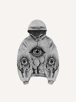 Palm&Eye Print Slant Pockets Hoodie