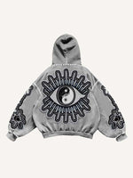 Sun&Moon&Star&Eye Graphic Faux Decal Print Slant Pockets Hoodie