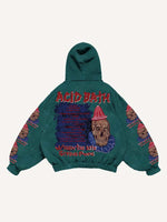 Skull&Joker&Letter Print Slant Pockets Hoodie