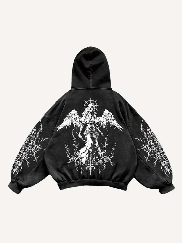 Figure&Wing Graphic Print Slant Pockets Hoodie