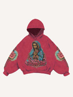 Figure&Mary&Cross&Floral&Letter Print Slant Pockets Hoodie