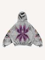 Eye&Wing Print Slant Pockets Hoodie