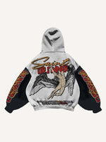 Colorblock Figure&Wing&Letter Print Slant Pockets Hoodie