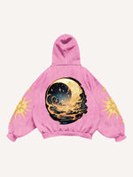 Moon&Sun&Star&Graphic Print Slant Pockets Hoodie