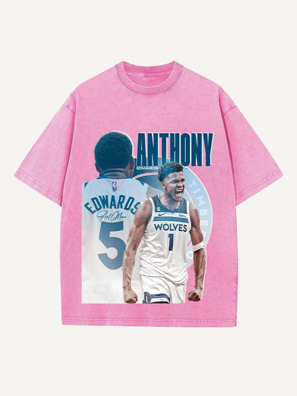 Anthony Edwards Print Round Neck T-shirt
