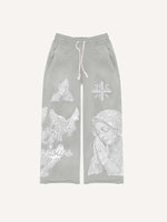 Mary&Pray&Pigeon&Letter Faux Rhinestones Print Elastic Waist Pants