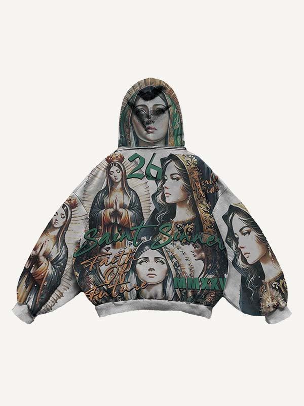 Mary&Pray&Letter Print Slant Pockets Hoodie