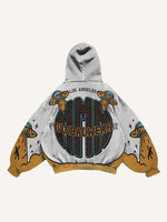 Colorblock UFO&Letter Graphic Print Slant Pockets Hoodie