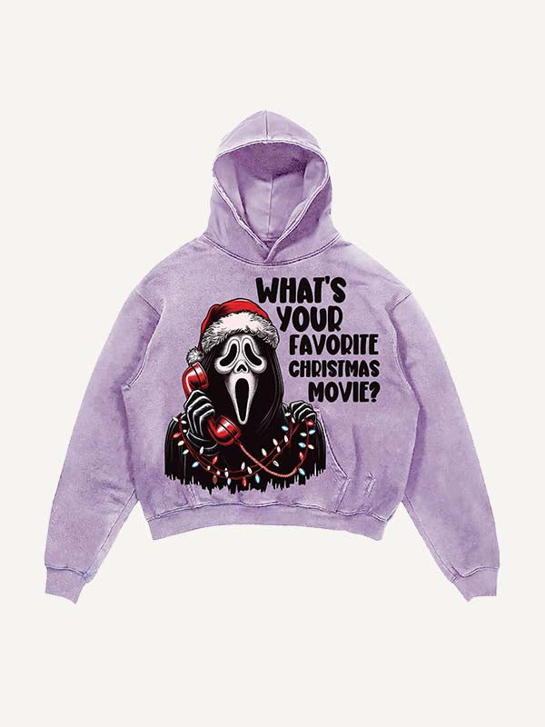 Distressed Washed Christmas Horror Print Slant Pockets Hoodie