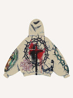 Jesus&Mary&Cross&Letter&Graphic Print Slant Pockets Hoodie