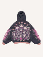Colorblock Heart&Star Skeleton Team Graphic Faux Decal Print Slant Pockets Hoodie