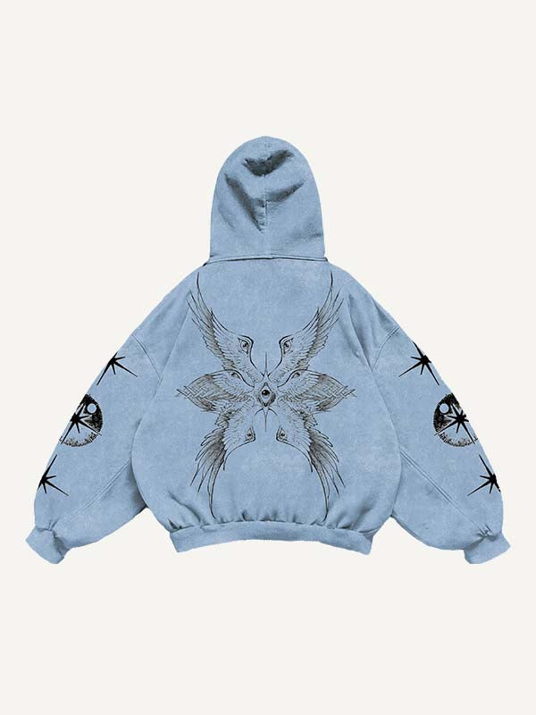 Wing&Eye&Graphic Print Slant Pockets Hoodie