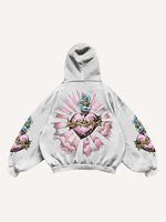Pray Letter&Heart&Palm Print Slant Pockets Hoodie