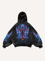 Figure&Cross&Wing&Graphic&Letter Print Slant Pockets Hoodie