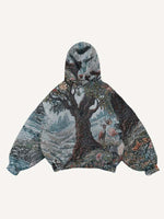 Figure&Tree&Animal&Floral Print Slant Pockets Hoodie