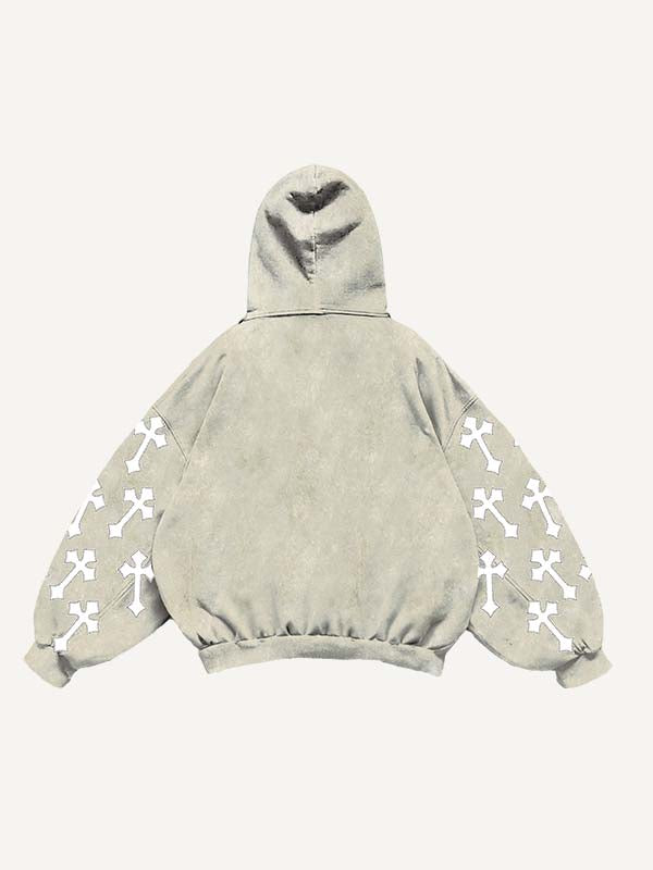 Cross Faux Decal Print Slant Pockets Hoodie