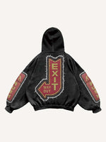 Brain&Letter Graphic Faux Decal Print Slant Pockets Hoodie