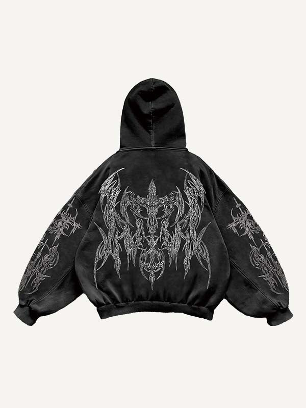 Wing&Cross Graphic Print Slant Pockets Hoodie