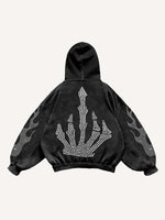 Skull&Gesture Faux Rhinestones Print Slant Pockets Hoodie