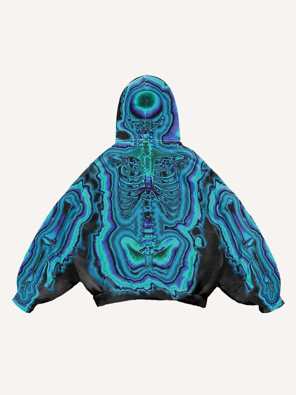 Skeleton Glow Print Slant Pockets Hoodie