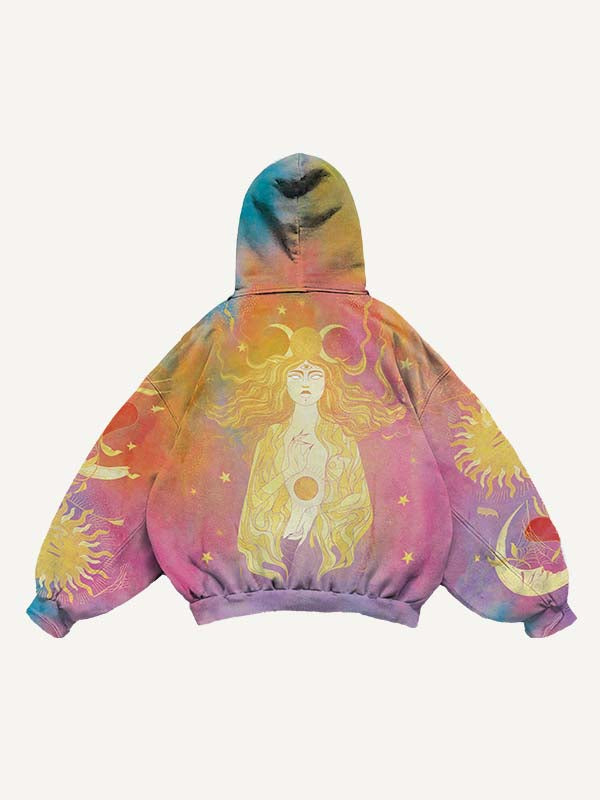 Figure&Heart&Sun&Moon&Cloud Print Slant Pockets Hoodie